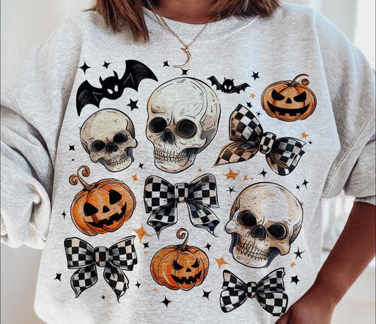 Skulls, pumpkins, & bows Shirt or Crew